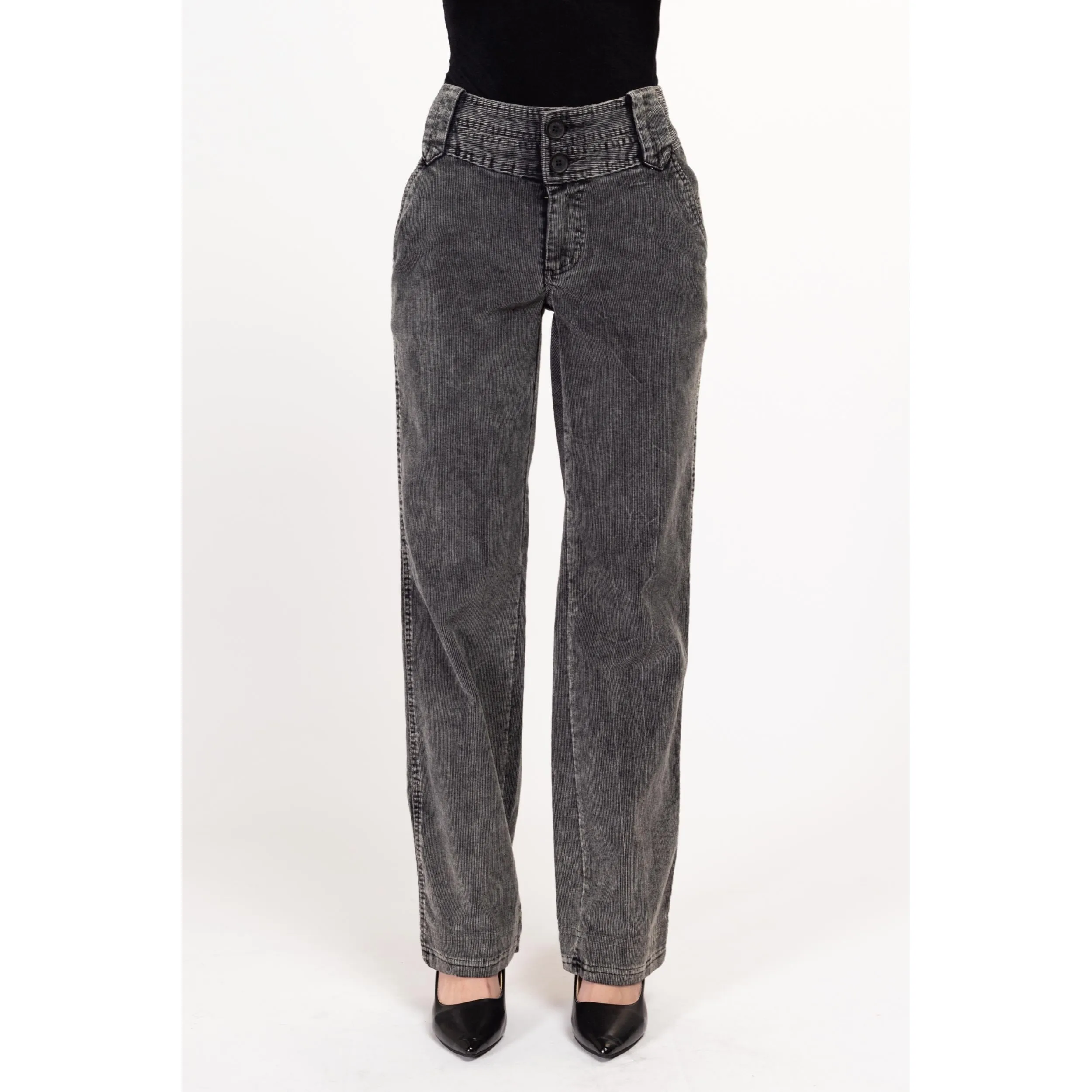 XXS-XS 90s Dark Grey Corduroy Straight Leg Pants