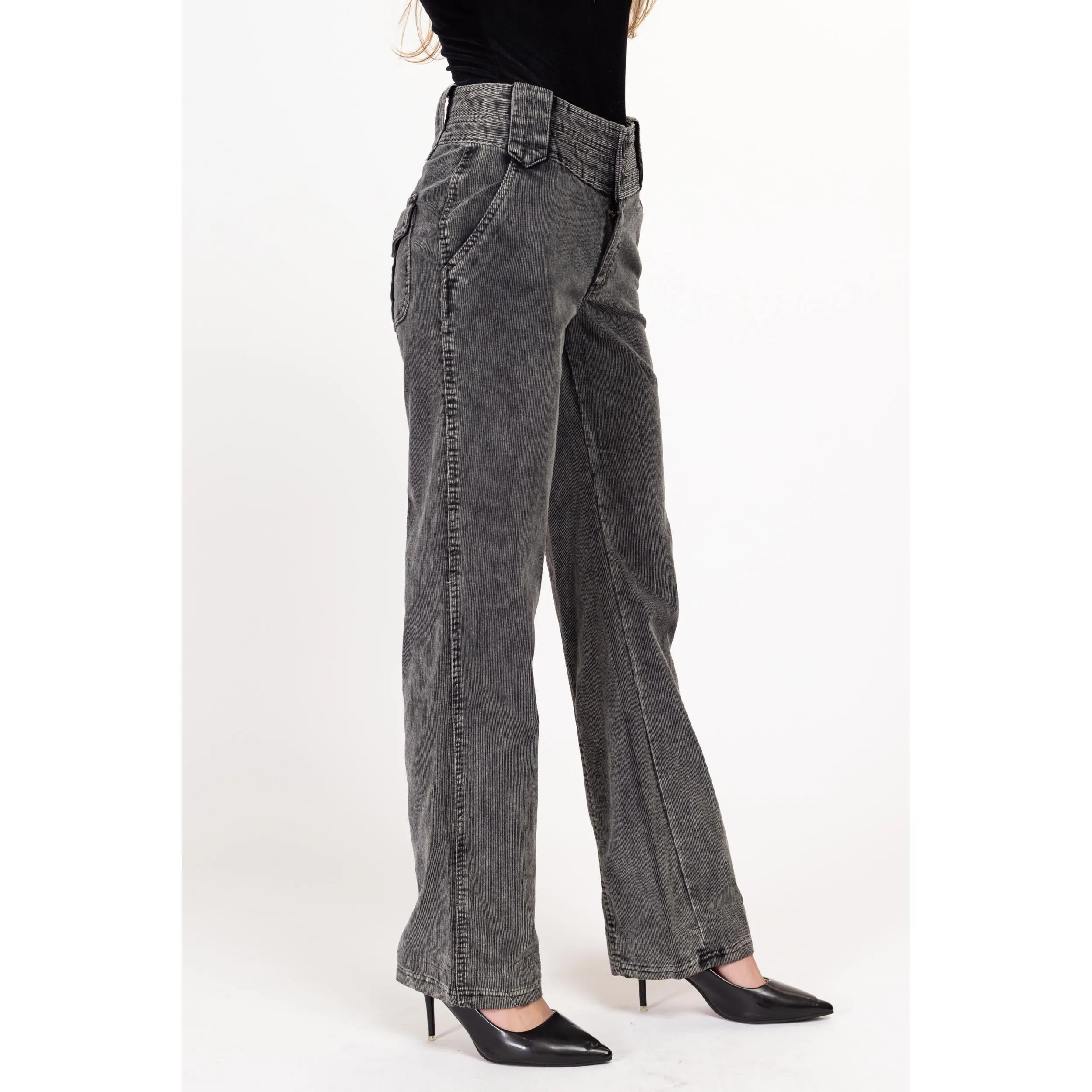 XXS-XS 90s Dark Grey Corduroy Straight Leg Pants