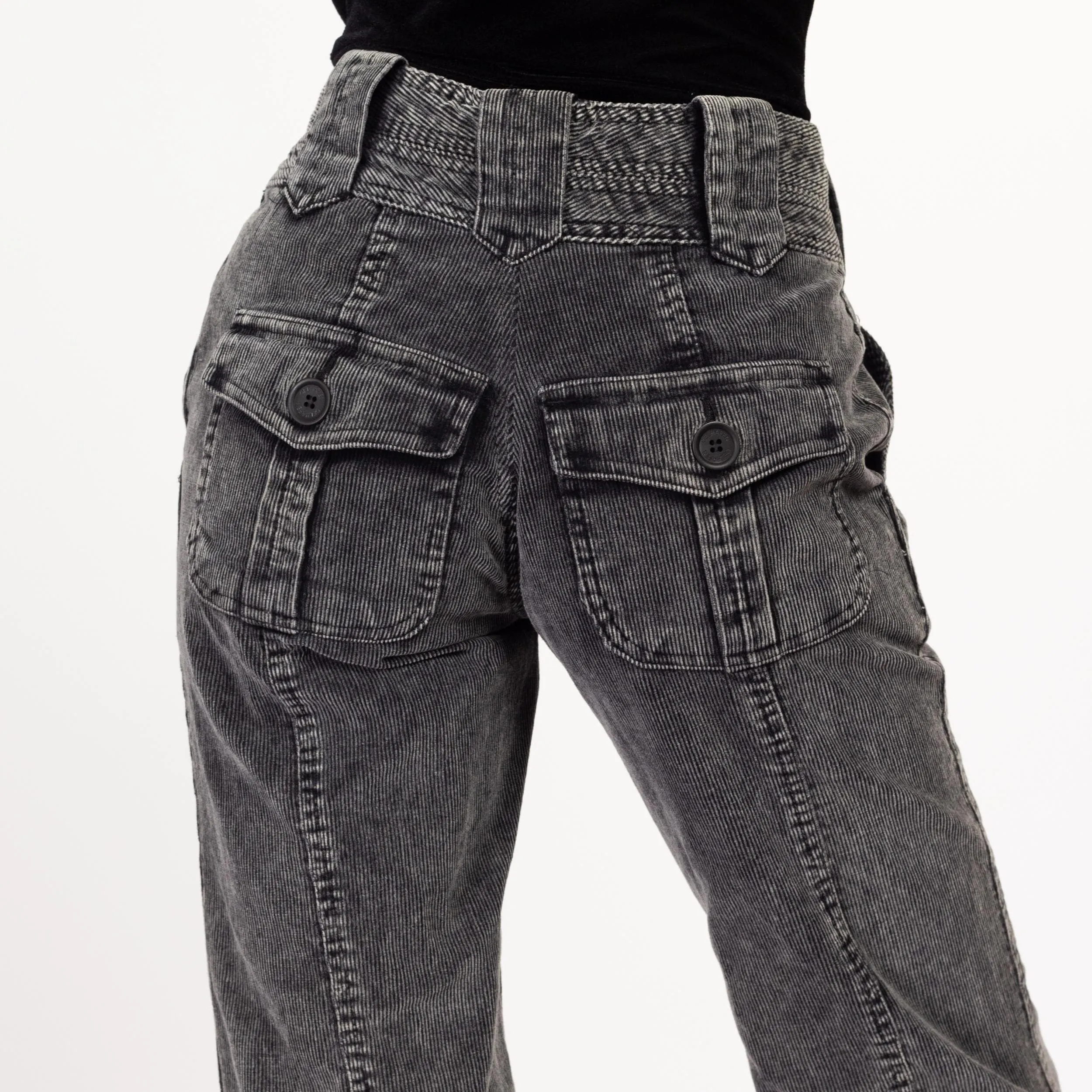 XXS-XS 90s Dark Grey Corduroy Straight Leg Pants